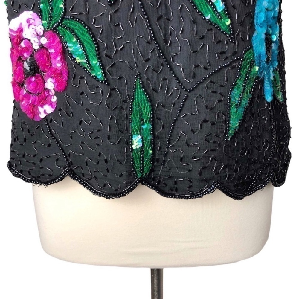 STENAY Vintage Silk Floral Sequin Beaded Blouse size L - Picture 5 of 12